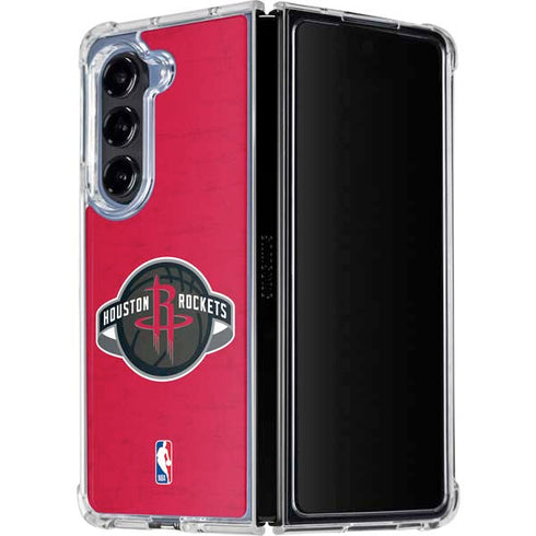 NBA Houston Rockets Distressed Galaxy Z Fold5 5G Clear Case